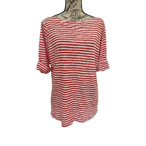 Lauren Ralph Lauren, short sleeve, boat neck tee shirt, Red/White Stripes, Large